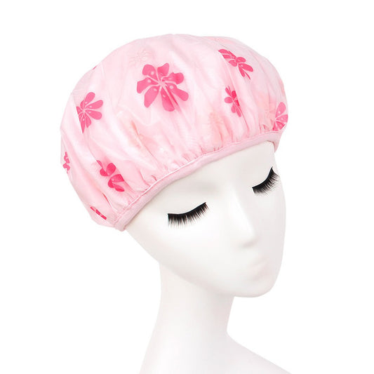 Ruilogod Pink PEVA Microfiber Dual Layers Flower Printing Waterproof Bath Hair Cap Hat (id: 753 32e c1e e0a c7d Beauty and Personal Care Ruilogod