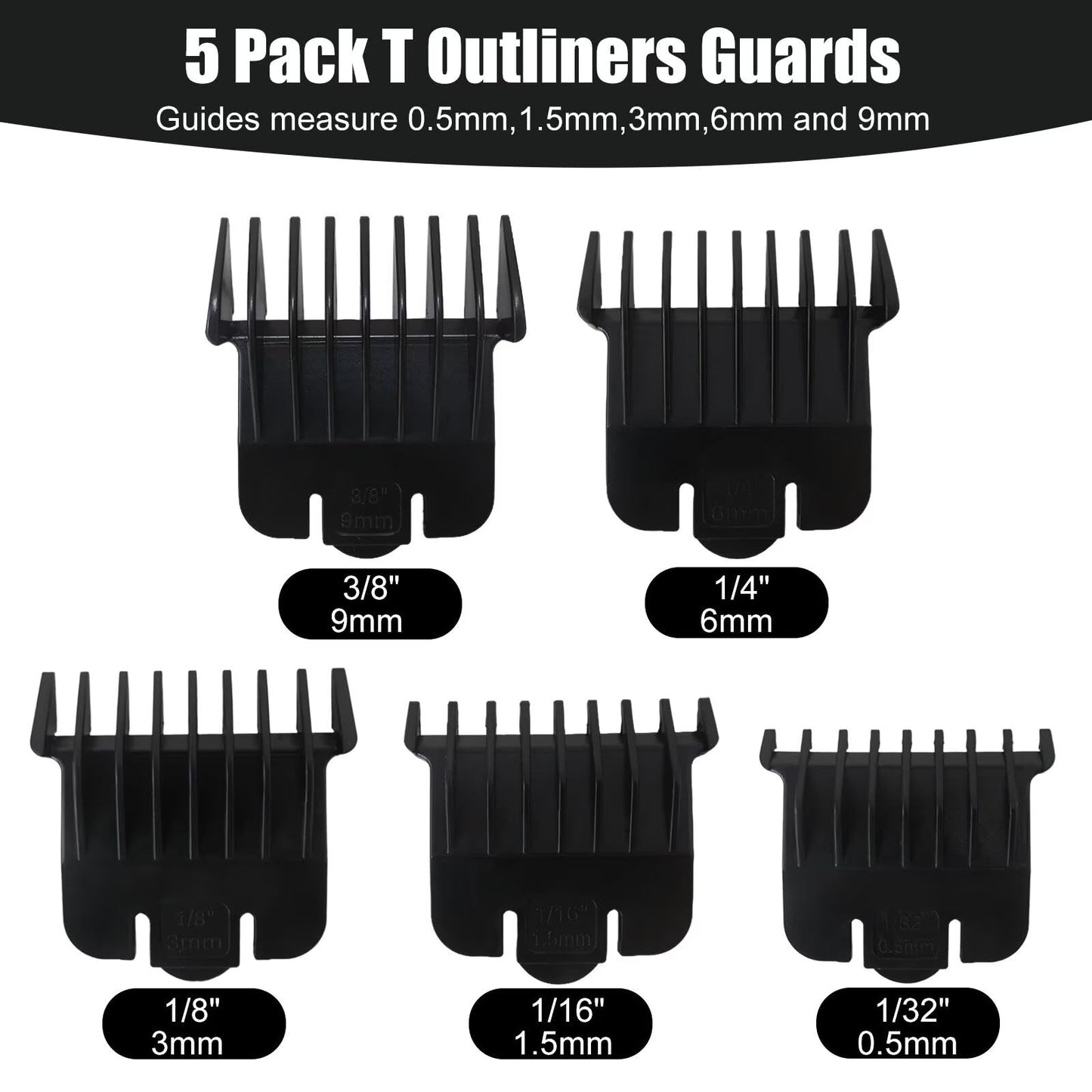 for Andis PM-T/D-4-5 Pack Trimmer Attachment Combs - 1/32” 1/16" 1/8” 1/4” 3/8” Beauty and Personal Care USonline911