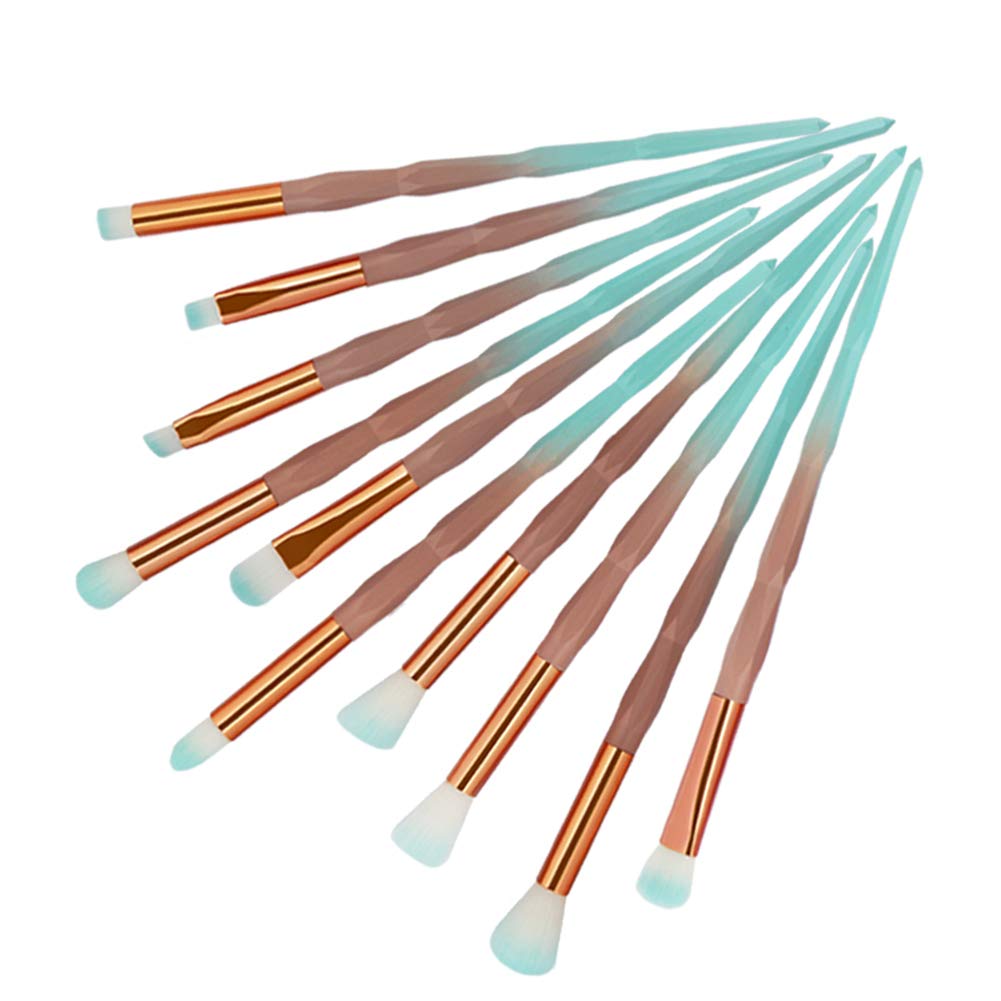MIPPER 10pcs Diamond Handle Eye Makeup Brushes?Eyebrow Eye shadow Eyeliner Nasal shadow Cosmetics Brush Tool (green+coffee) Beauty & Personal Care MIPPER
