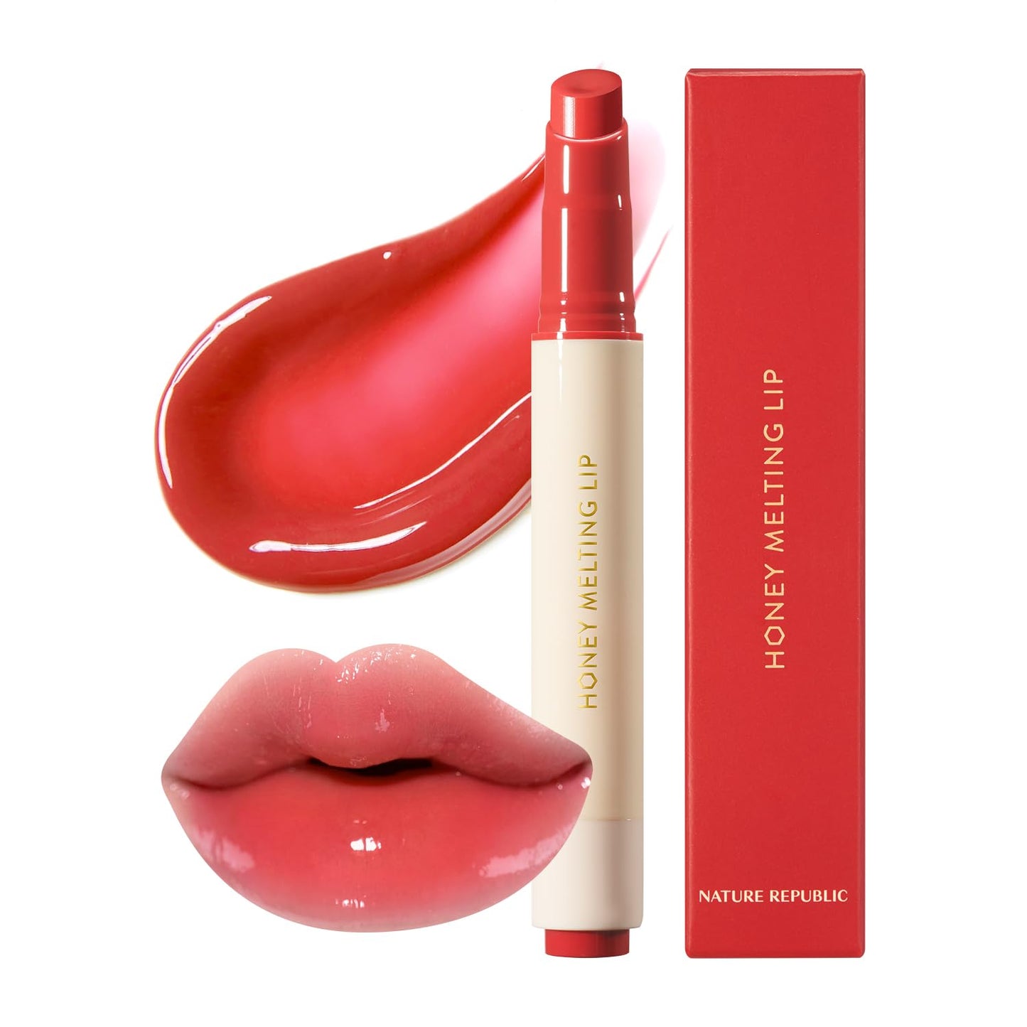 Nature Republic HONEY MELTING LIP (04 POMEGRANATE) SOFT LIP STICK, Hydrating Gloss, Moisturizing balms, Sheer tint, Shine & Glowy Finish, korean make Beauty and Personal Care Nature Republic
