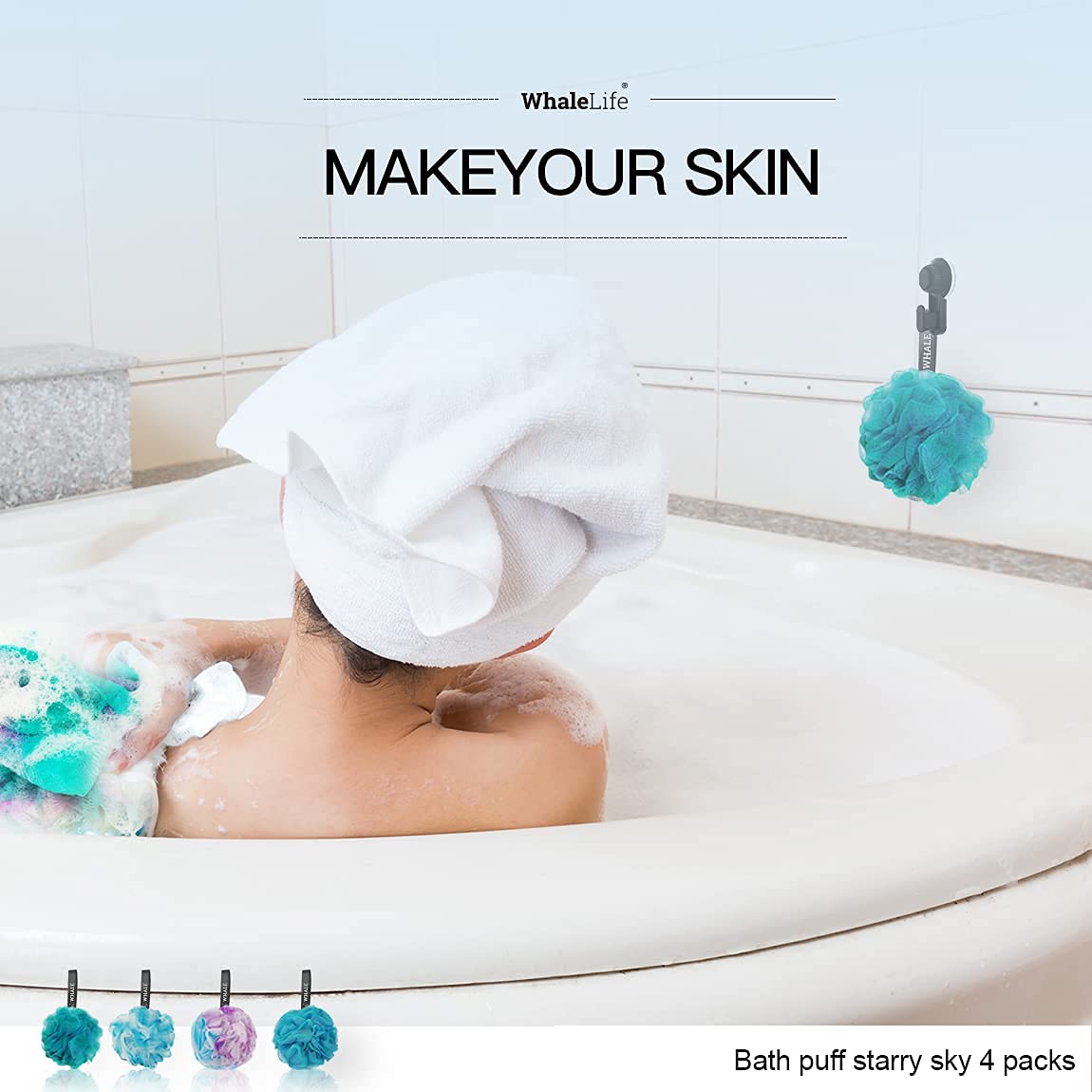 Loofah Sponge Bath Sponge for Women Men 4 Pack (Blue Conbine) Beauty & Personal Care WhaleLife