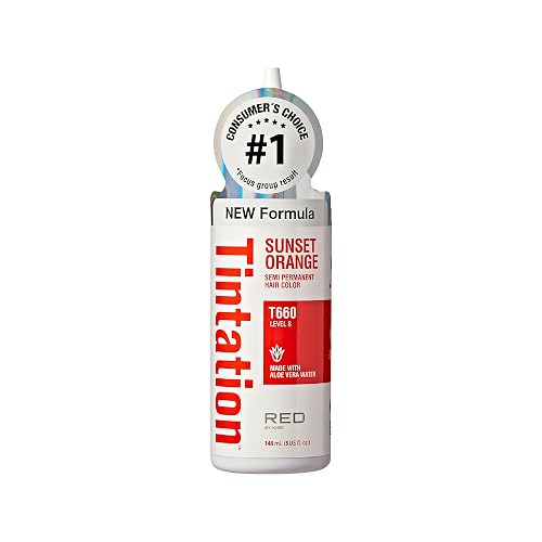 Red by Kiss Tintation Semi-Permanent Hair Color, Aloe Vera Water Based, Argan Oil, Olive Oil, Collagen & Keratin, Long-Lasting Color Dye (Sunset Beauty & Personal Care Red by Kiss