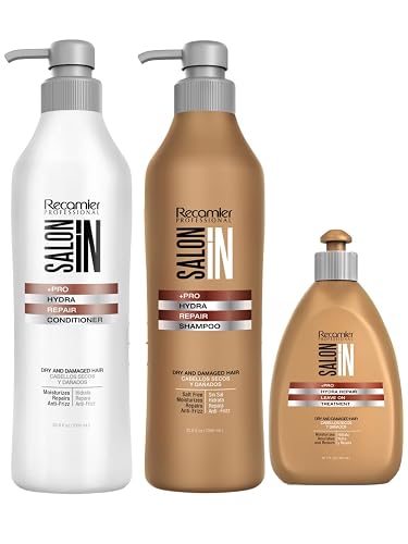 Salon In by Recamier | Hydra Repair Kit - Shampoo, Conditioner (33.8 fl oz Each) & Leave-In (10.1 fl oz) | Dry And Damaged Hair Beauty & Personal Care RECAMIER PROFESSIONAL SALON IN