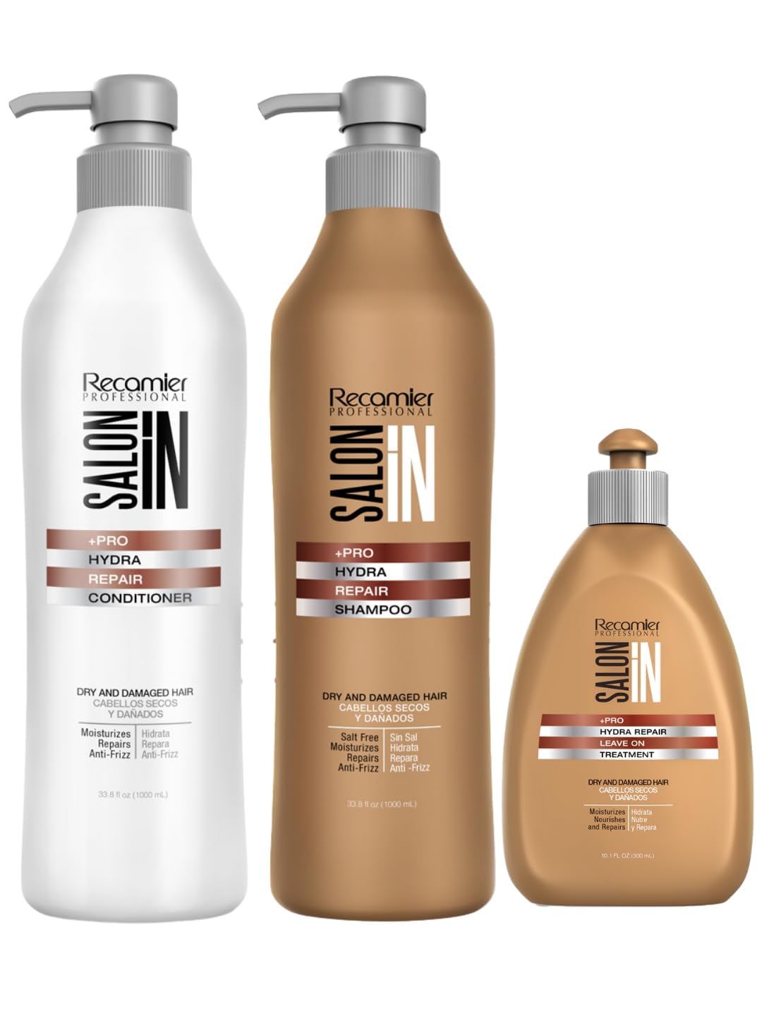 Salon In by Recamier | Hydra Repair Kit - Shampoo, Conditioner (33.8 fl oz Each) & Leave-In (10.1 fl oz) | Dry And Damaged Hair Beauty & Personal Care RECAMIER PROFESSIONAL SALON IN