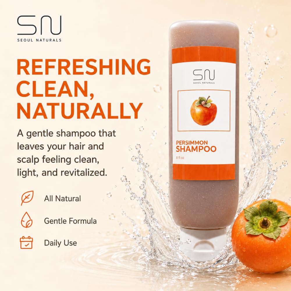 Seoul Naturals Persimmon Shampoo and Conditioner Set, Deodorizing and Nonenal Odor Eliminating, All Natural Ingredients, k beauty inspired, 16fl oz, 2 Beauty & Personal Care Seoul Naturals