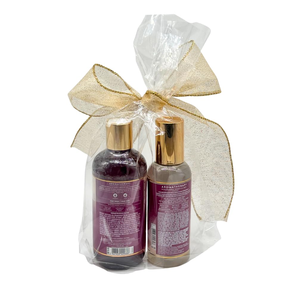 Bath & Body Works Aromatherapy Vanilla Nutmeg Essential Oil Mist and Body Wash & Foam Bath 2-piece Gift Set with a 30-inch Gold Metallic Ribbon Beauty and Personal Care Bath & Body Works