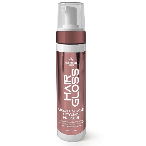 Hair Chemist Hair Gloss Liquid Glass Styling Mousse 8 oz. - Lightweight, Definition & Volume All Day Long, Long Lasting Voluminous Curls, Styling Beauty & Personal Care Hair Chemist