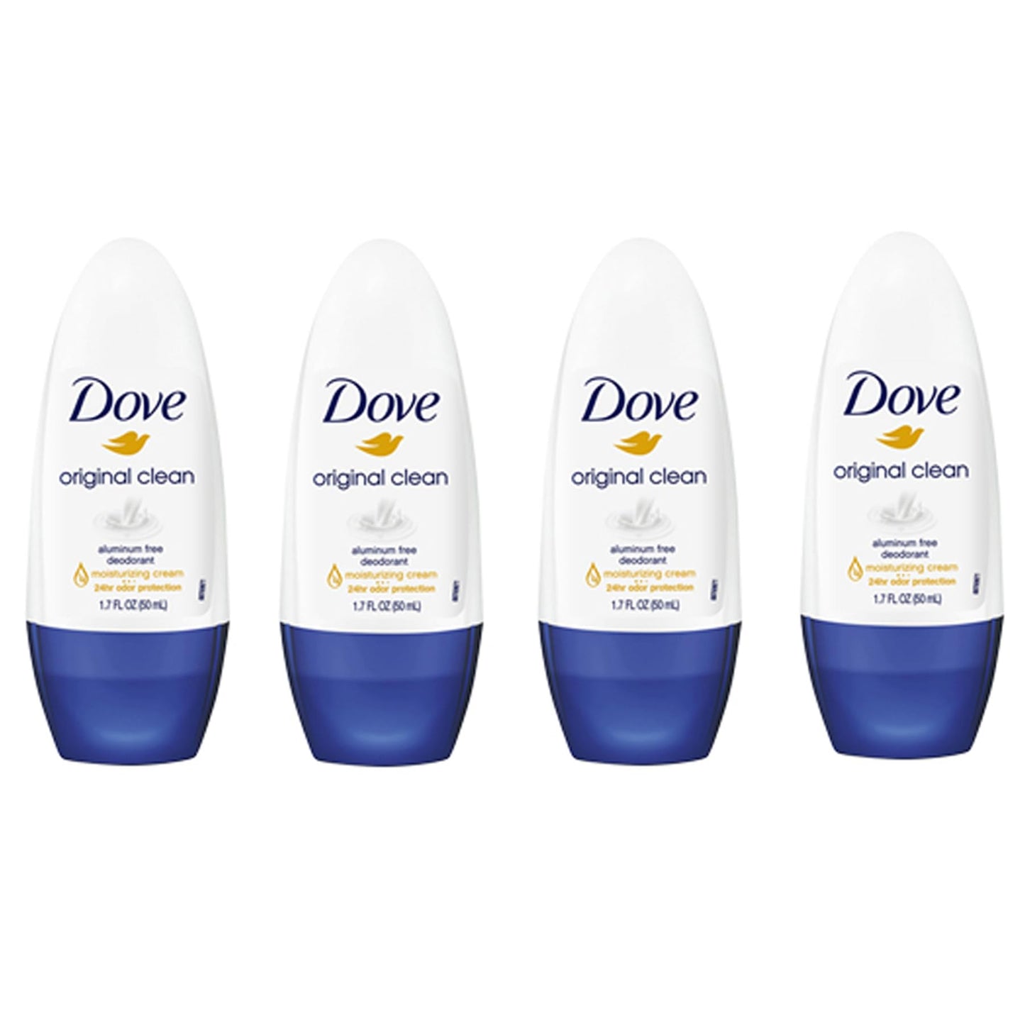 Dove Original Clean Roll On Deodorant, Aluminum Free, All Day Odor Protection, 4-Pack, 1.7 FL Oz Each, 4 Bottles Beauty and Personal Care Dove