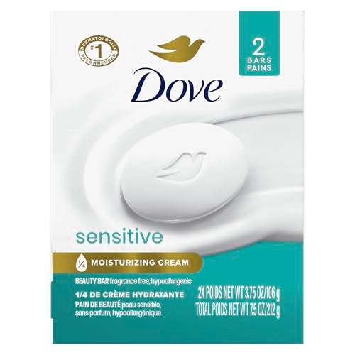 Dove Beauty Bar Soap Sensitive 2 Count for Sensitive Skin, Fragrance Free and Hypoallergenic 3.75 oz Beauty & Personal Care Dove