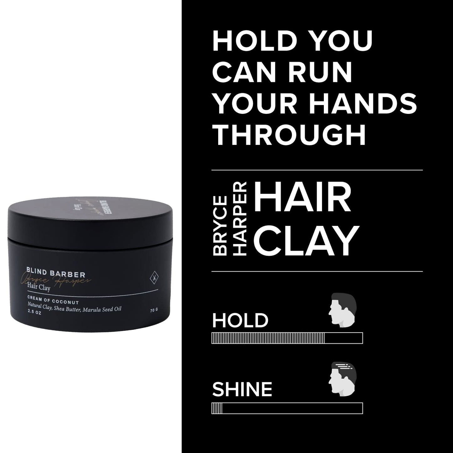 Blind Barber Bryce Harper Hair Clay - Matte Clay Pomade for Men - Medium to Strong Hold - Infused with Kaolin, Shea Butter & Marula Seed Oil - Coconut Beauty & Personal Care Blind Barber