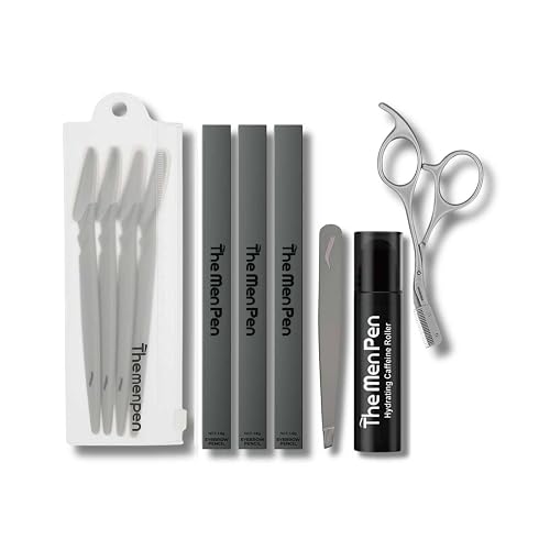 The Men Pen Complete Eyebrow + Hydrating Grooming Kit for Men | Scissors, Hydrating Caffeine Roller, Tweezers, Razors & 3 Eyebrow Filler Pens Beauty & Personal Care The Men Pen