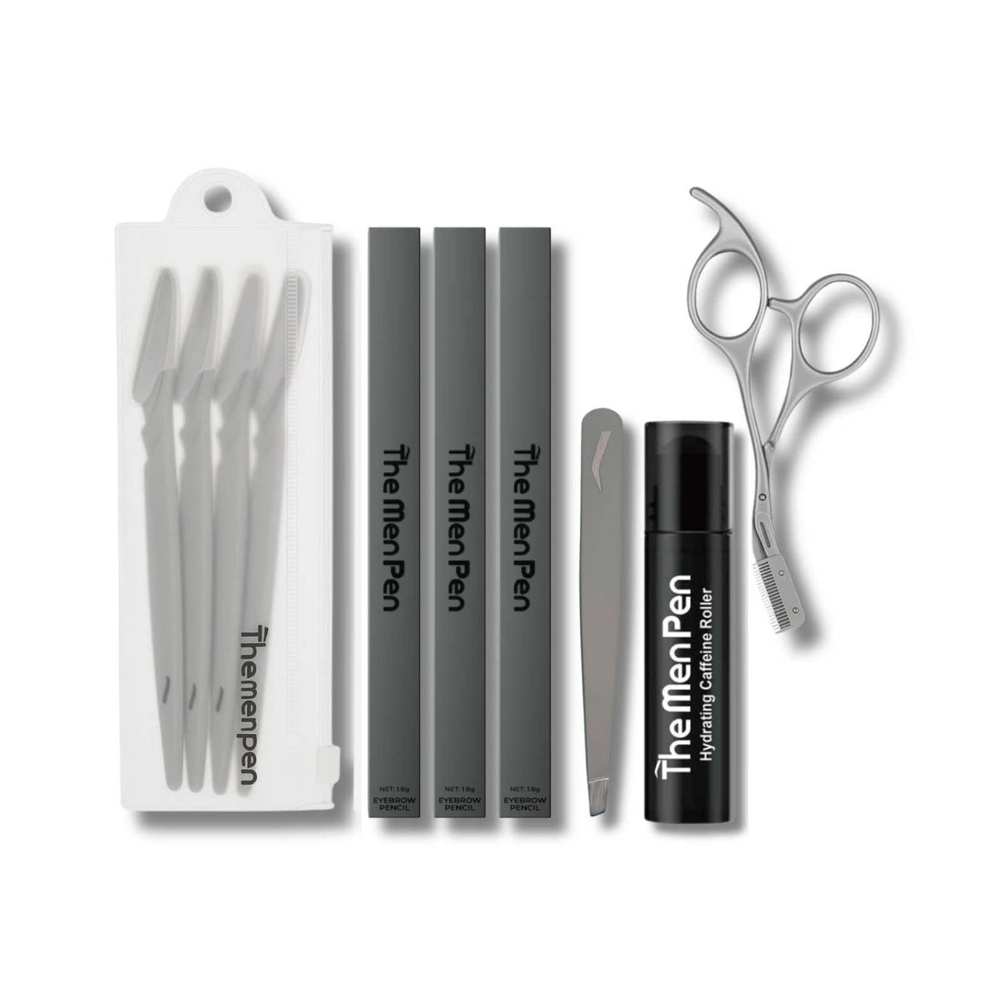 The Men Pen Complete Eyebrow + Hydrating Grooming Kit for Men | Scissors, Hydrating Caffeine Roller, Tweezers, Razors & 3 Eyebrow Filler Pens Beauty & Personal Care The Men Pen