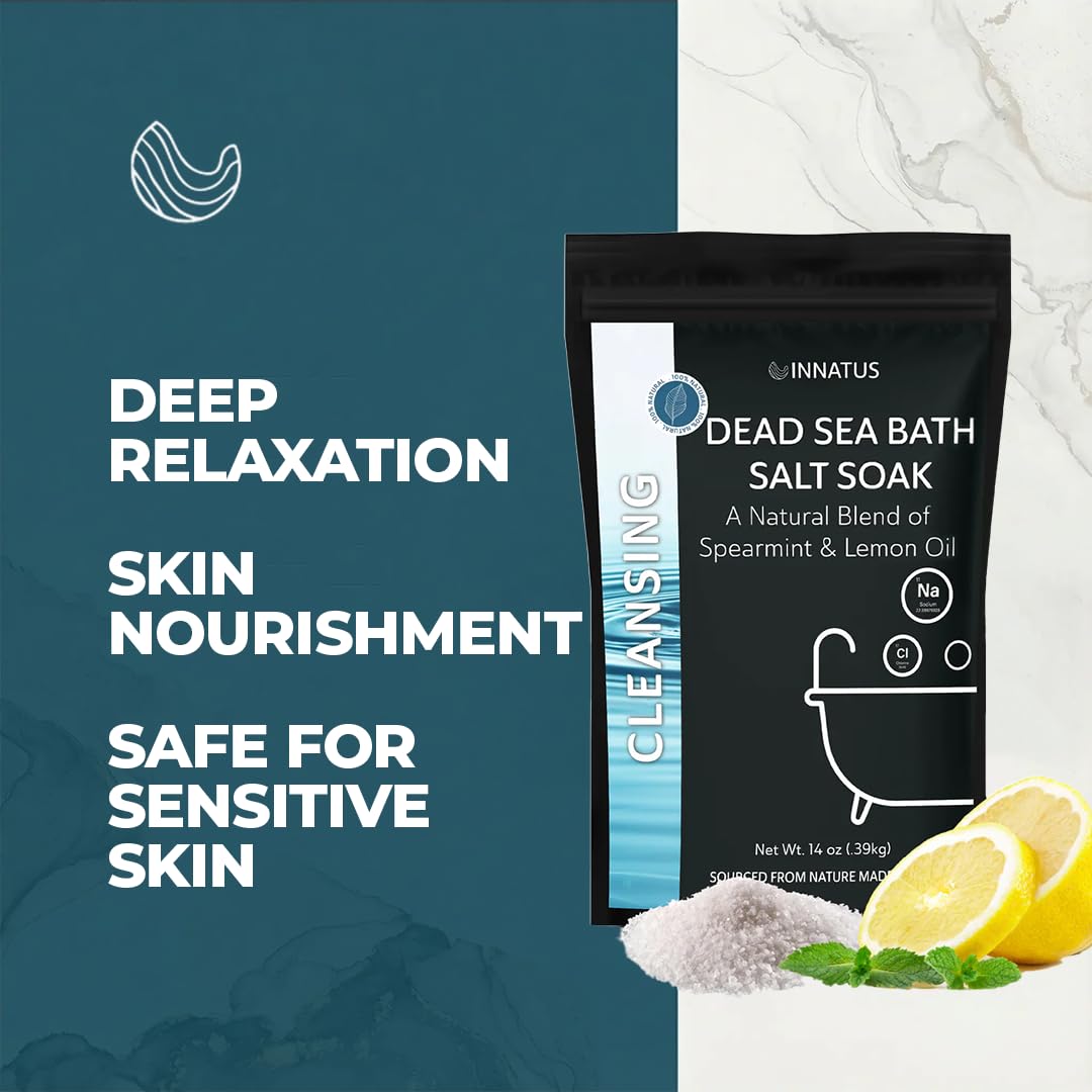 Dead Sea Soothing Bath Salt Soak with 21 Minerals - Relaxing, Detoxifying, and Nourishing for Skin - 14oz, Infused with Essential Oils - Rejuvenate Beauty and Personal Care INNATUS