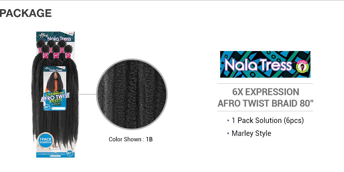 Janet Collection Braids Nala Tress 6X Expression Afro Twist Braid 80" (6Pcs) (1-pack, 1)
