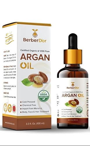Berber D’Or 100 Pure Natural Organic Argan Oil For Body, Hair, Face, Nails | Eco-Certified, USDA Approved Import From Morocco (3.4 FL OZ 100 ML) Beauty & Personal Care Berber D’Or