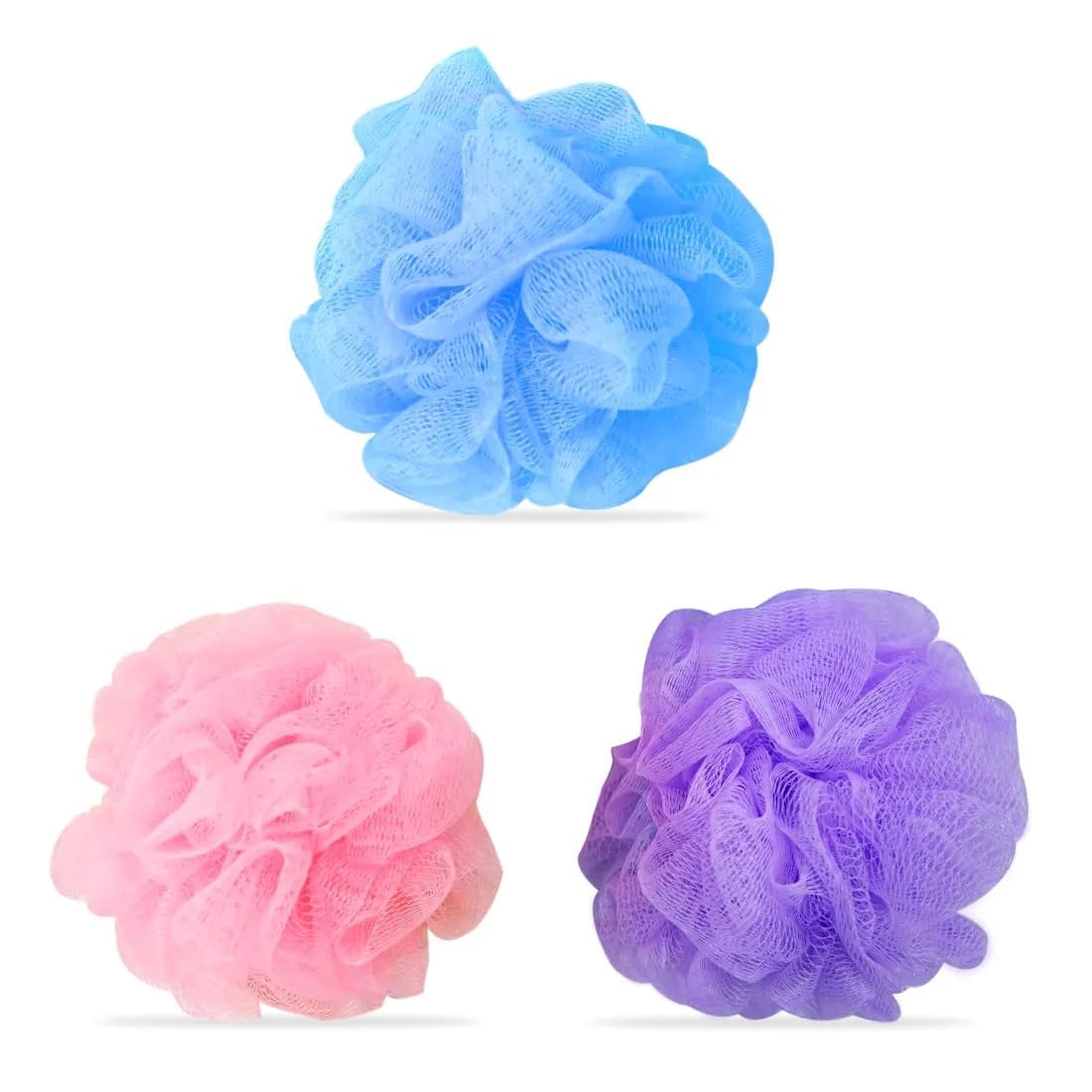 Shower Loofah Bath Sponge - 3 Pack Large Soft Nylon Mesh Puff for Body Wash, Loofah Shower Exfoliating Scrubber Pouf for Women and Men, Full Cleanse Beauty and Personal Care CHIRAG EXIM