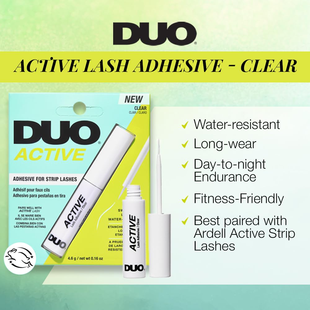 DUO Active Clear Lash Glue - Brush-On Lash Adhesive for Strip Lashes, Quick-Dry, Waterproof Eyelash Glue, 0.16 oz (4.6g) Beauty & Personal Care DUO