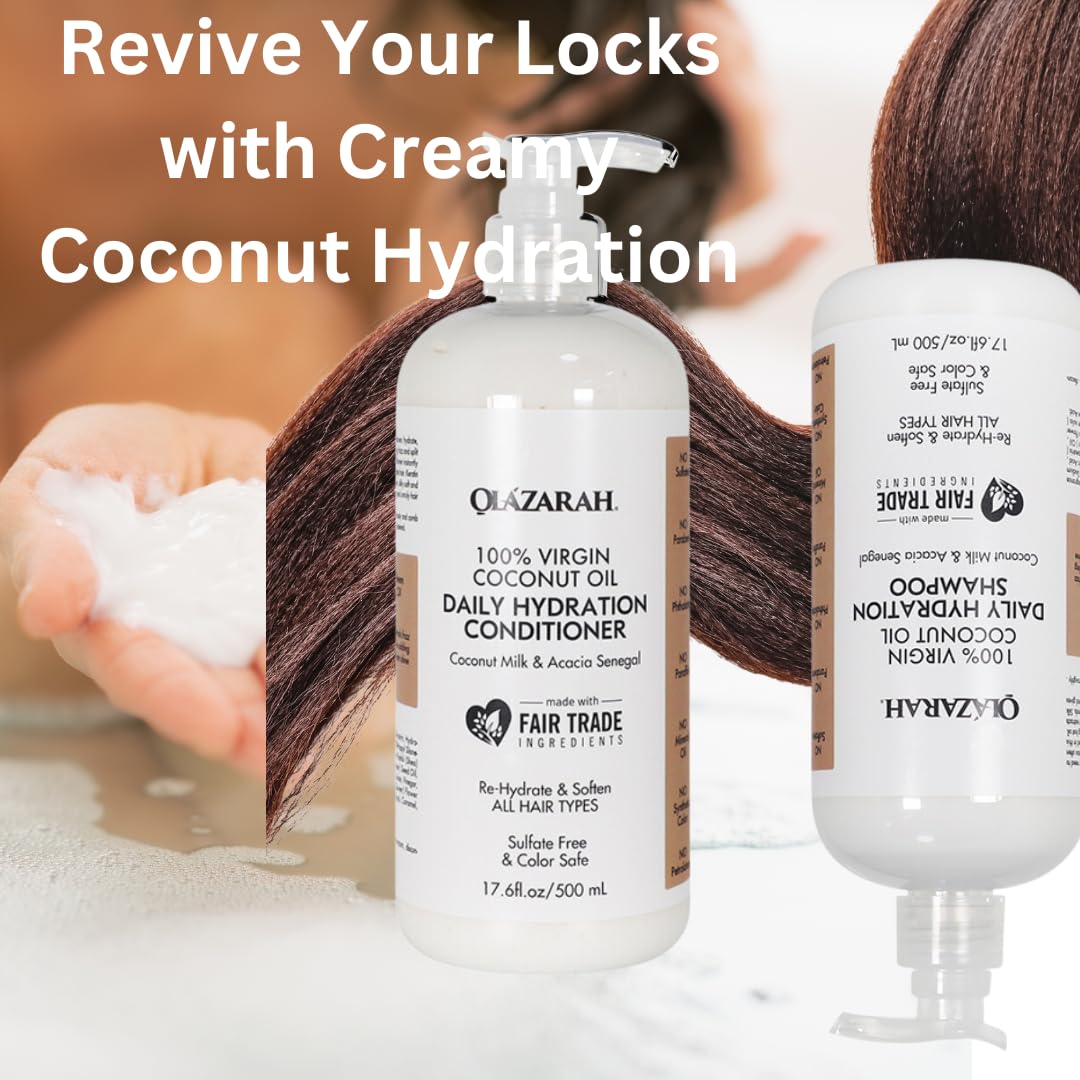 Coconut Daily Hydration Shampoo, 17 fl. oz. & OlaZarah Coconut Oil Conditioner, 17 fl. oz (combination) Beauty & Personal Care OLAZARAH