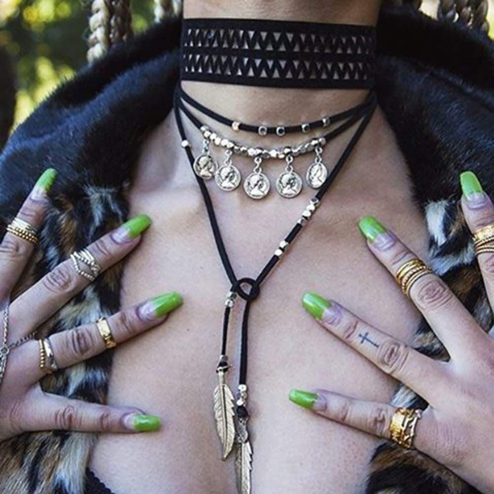 DoubleNine Boho Coin Choker Gypsy Gothic Necklace Suede Black Tribal Accessories for Women Girls Beauty & Personal Care Doubnine