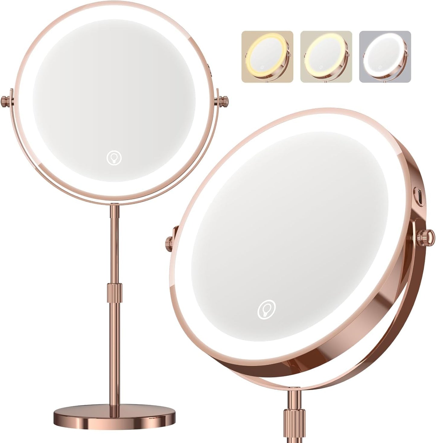 Makeup Mirror with Lights, 1x/20x 360° Rotation Vanity Mirror, Brightness Adjustable Lighted Makeup Mirror with Magnification, 5000 mAh Rechargeable Beauty and Personal Care Dienmern Default Title