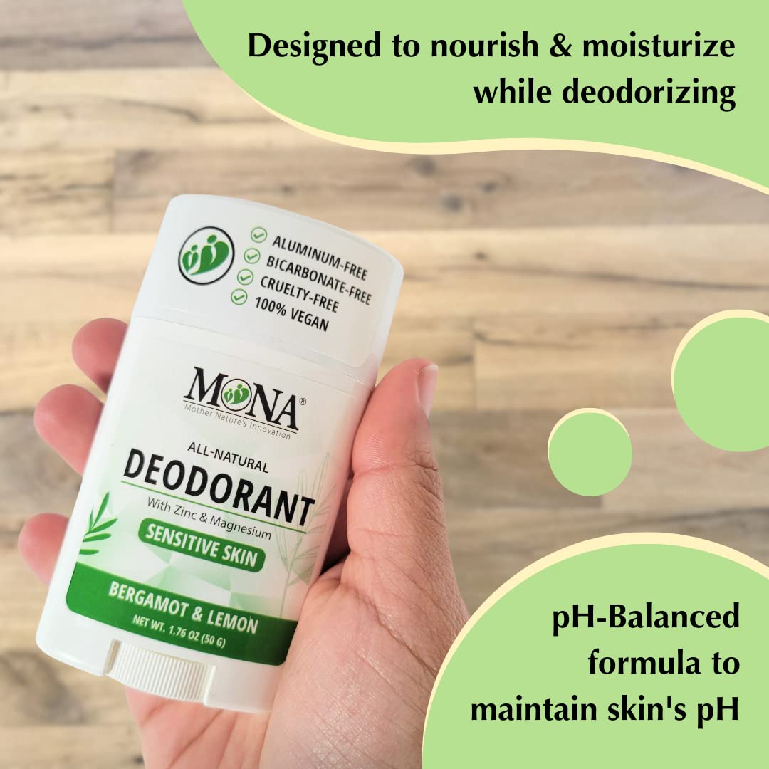 MONA BRANDS All Natural Deodorant For Women & Men - For Sensitive Skin - No Aluminum or Baking Soda - (BERGAMOT LEMON 1.76 Oz) Beauty and Personal Care MONA