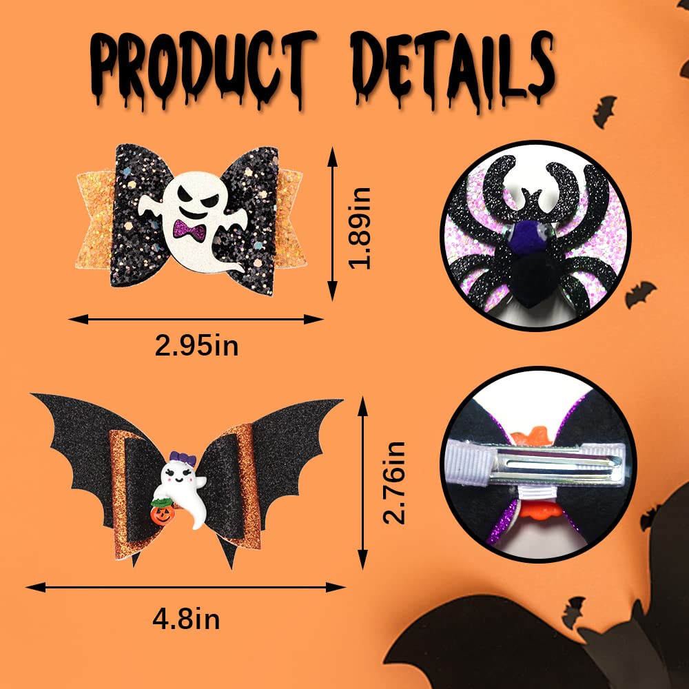 4 Pcs Halloween Hair Bows, Glittering Ghost Spider Hair Clips for Girls, Spider Hair Bows for Woman, Pumpkin Hairpins for Kids, Cartoon Halloween Hair Beauty & Personal Care ALIBBON