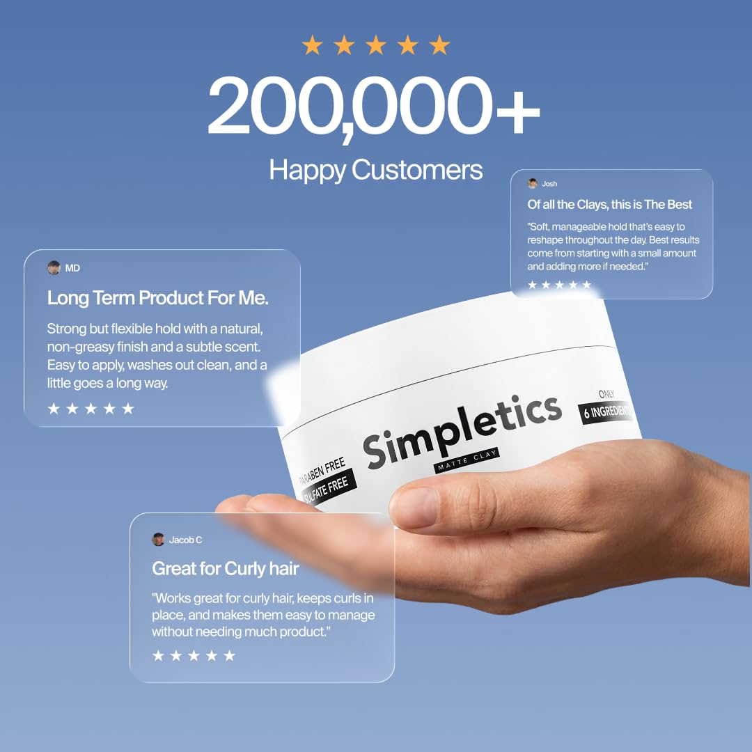 Simpletics Hair Clay for Men (Vanilla Scent) - Natural 6 Ingredient Matte Styling Clay with Beeswax & Coconut Oil - Strong Hold, Water Based Beauty & Personal Care Simpletics