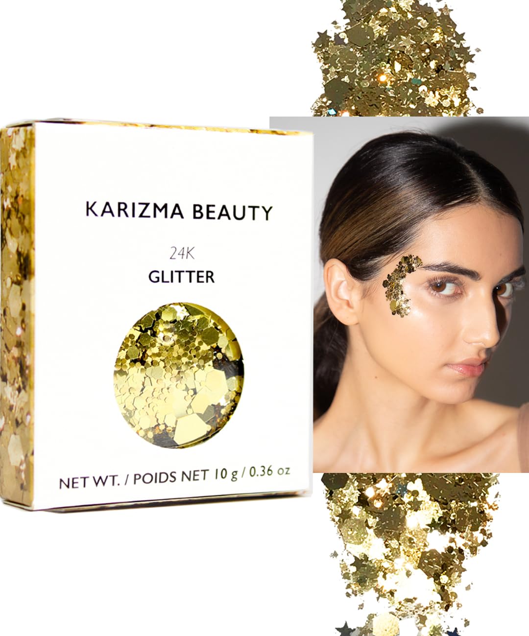 KARIZMA 24K Gold Glitter. 10g Chunky Face, Hair, Eye and Body for Women. Rave Festival Accessories, Cosmetic Makeup. Loose Set Beauty & Personal Care KARIZMA