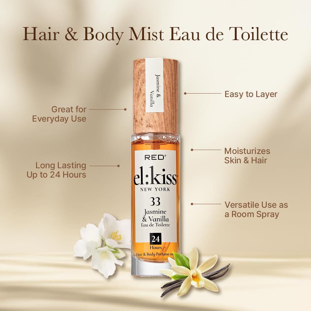 EL:KISS Hair Perfume & Body Mist, Jasmine & Vanilla Inspired by SDJ 68, Eau de Toilette 30mL (1.01 Fl Oz), Hydrating & Long-Lasting, Alcohol & Mineral Beauty & Personal Care EL:KISS