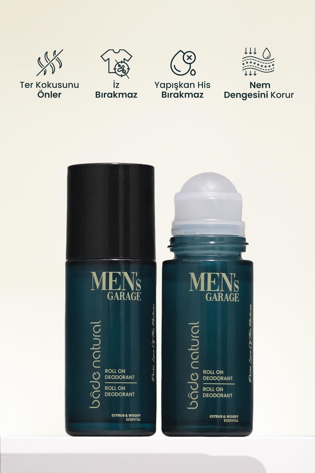 Bade Natural Men’s Garage Roll-On Deodorant - 1.69 fl oz (50 mL) - Natural Odor Protection & Refreshing Citrus Woody Scent Beauty and Personal Care Bade Natural