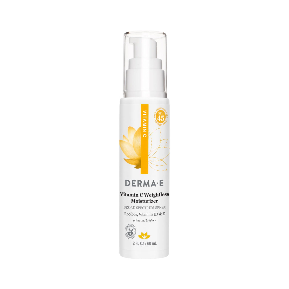 Derma E Vitamin C Weightless Moisturizer SPF 45, 2 Fl Oz, Skin Brightening Face Cream with Mineral UVA/UVB Sunscreen, Hydrating Face Moisturizer Beauty & Personal Care Derma E