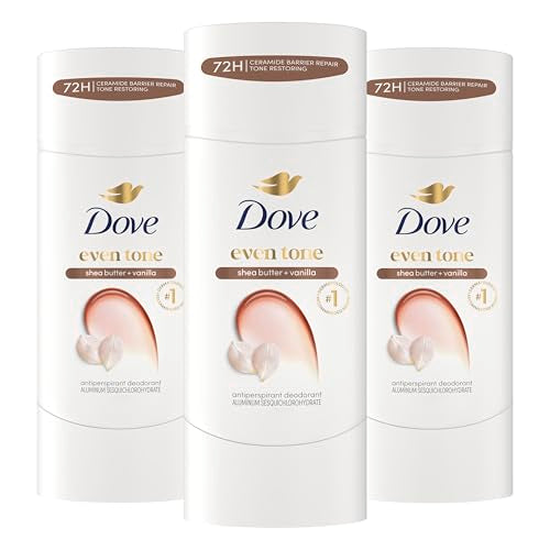 Dove Antiperspirant Deodorant Stick Even Tone Shea Butter & Vanilla Pack of 3 for 48h Odor and Sweat Protection & Skin Restoration, with Niacinamide Beauty and Personal Care Dove