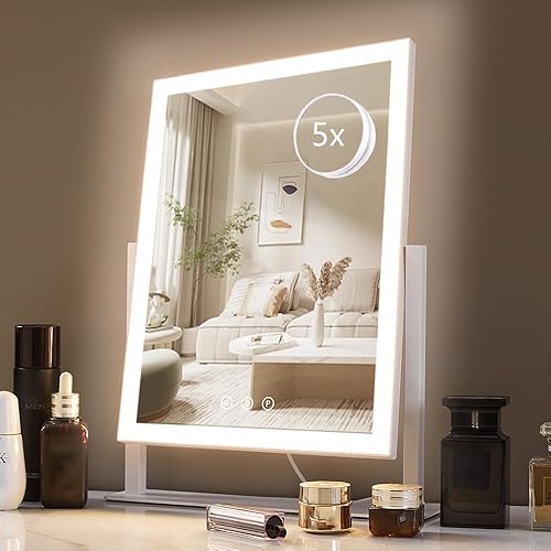 HIEEY Lighted Makeup Mirror, Hollywood Vanity Mirror with Lights, Three Color Lighting Modes, and 5X Magnification Mirror, Smart Touch Control Beauty & Personal Care HIEEY