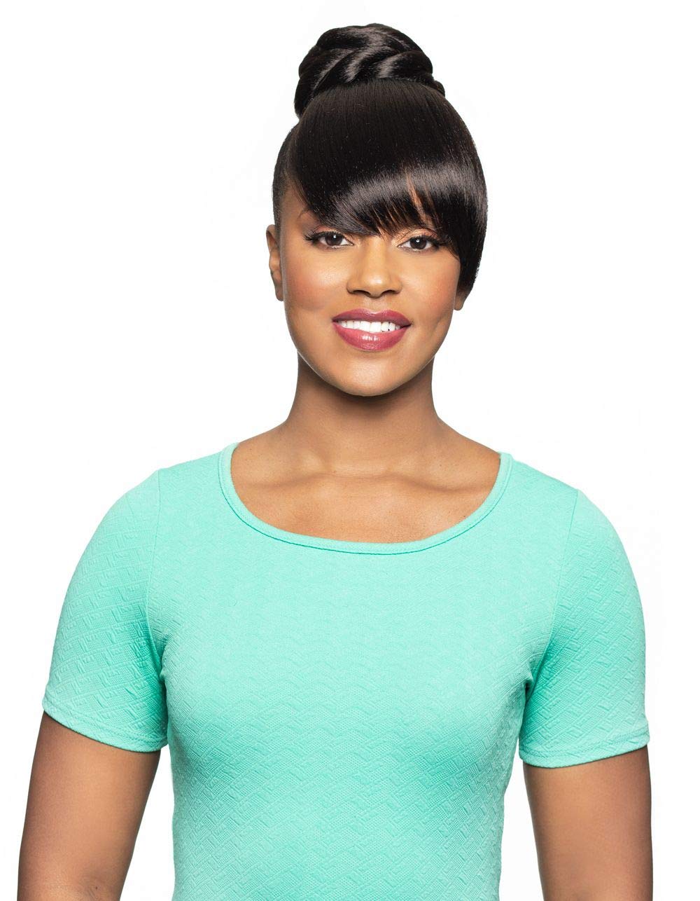 Alicia Beauty Foxy Silver Collections, Fusion High Heat Synthetic, 2 in I Dome with Bang Short Straight Style Hair Piece Drawstring, Instant