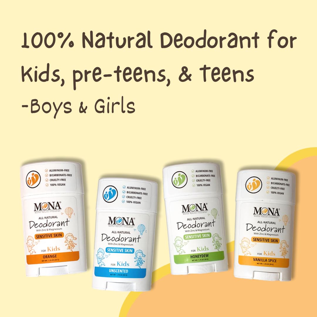 MONA Vanilla Spice Natural Deodorant for Kids, Preteens & Teens, Aluminum Free, Gluten and Baking Soda Free, Gentle for Sensitive Skin, Vegan Beauty and Personal Care MONA