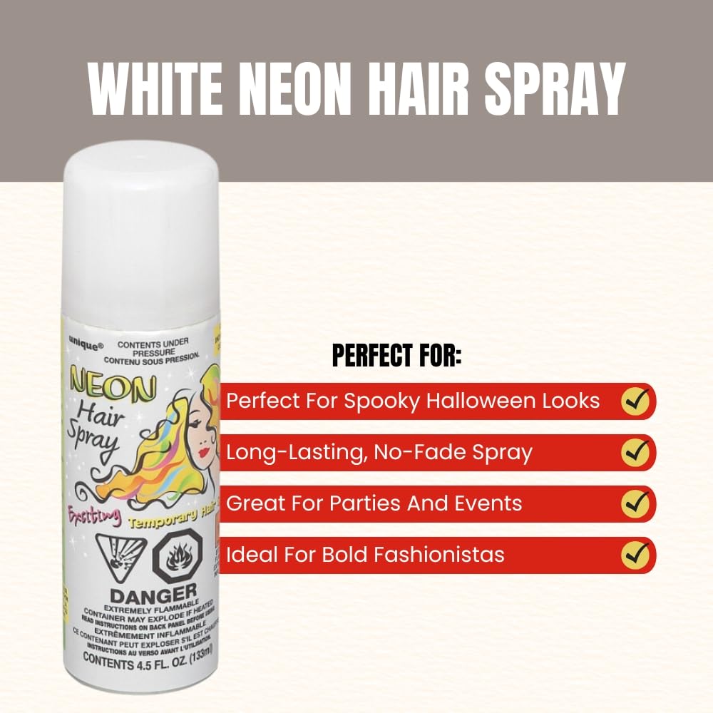 White Neon Hair Spray, Easy to Apply & Wash Out - Perfect for Parties & Events - 3.17 fl Oz Beauty & Personal Care Unique