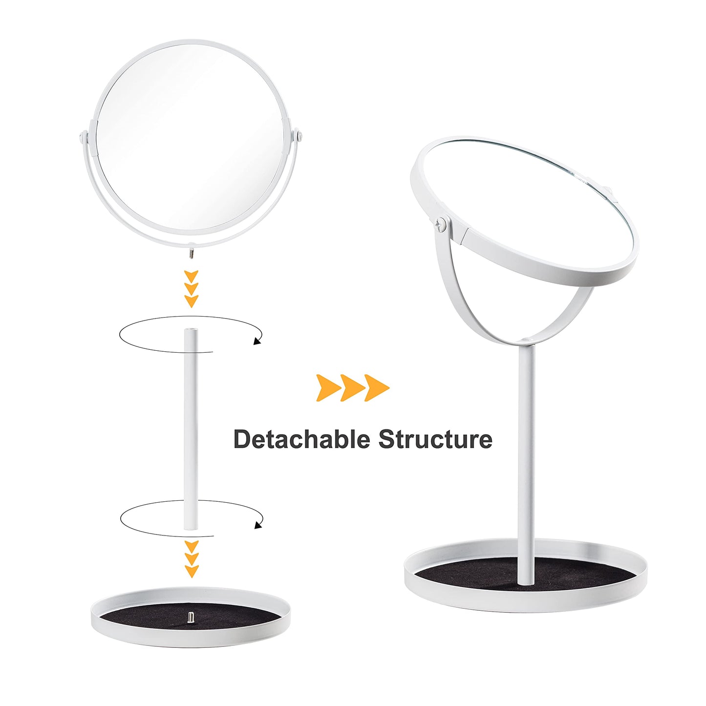 Ettori Makeup Mirror Dual Sided Vanity Mirror, 1X and 5X Magnification, 360 Swivel Round Mirror, No Light, White Beauty & Personal Care Ettori