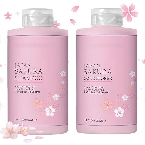 Shampoo and Conditioner Set for Women & Men, Cherry Blossoms Hair Shampoo & Conditioner for Curly, Straight, Dry and Damaged Hair - Moisturizing Beauty & Personal Care MeiPlumLai
