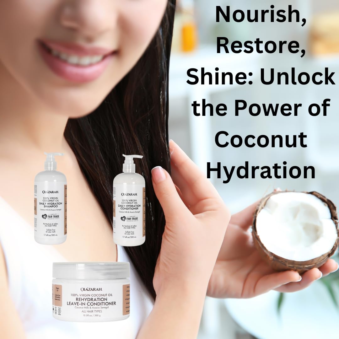 Coconut Daily Hydration Hair Care Bundle | Conditioner(17 Fl. oz), Shampoo(17 Fl.oz), Leave-in Conditioner(10 oz) | Hydrating, Fortify Beauty & Personal Care OLAZARAH