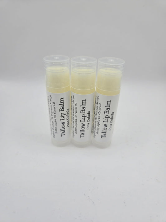 Tallow Lip Balm (3 Pack) (Pina Colada) Handmade Grass Fed Beef Tallow Lip Balm with Nourishing Oils Beauty and Personal Care Pilgrimage Vibes