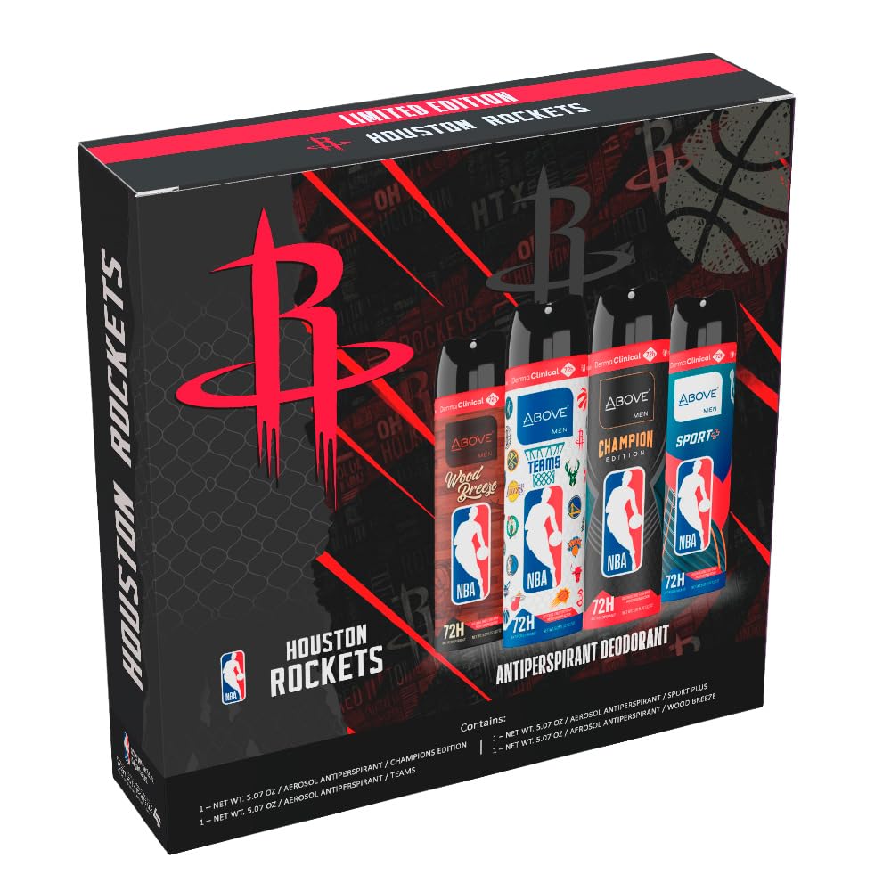 Above NBA - Houston Rockets Deodorant Gift Set - A Giftable Set for Rockets Fans - Antiperspirant Spray, 4 Signature Scents, 72h Protection, Dry Beauty and Personal Care NBA