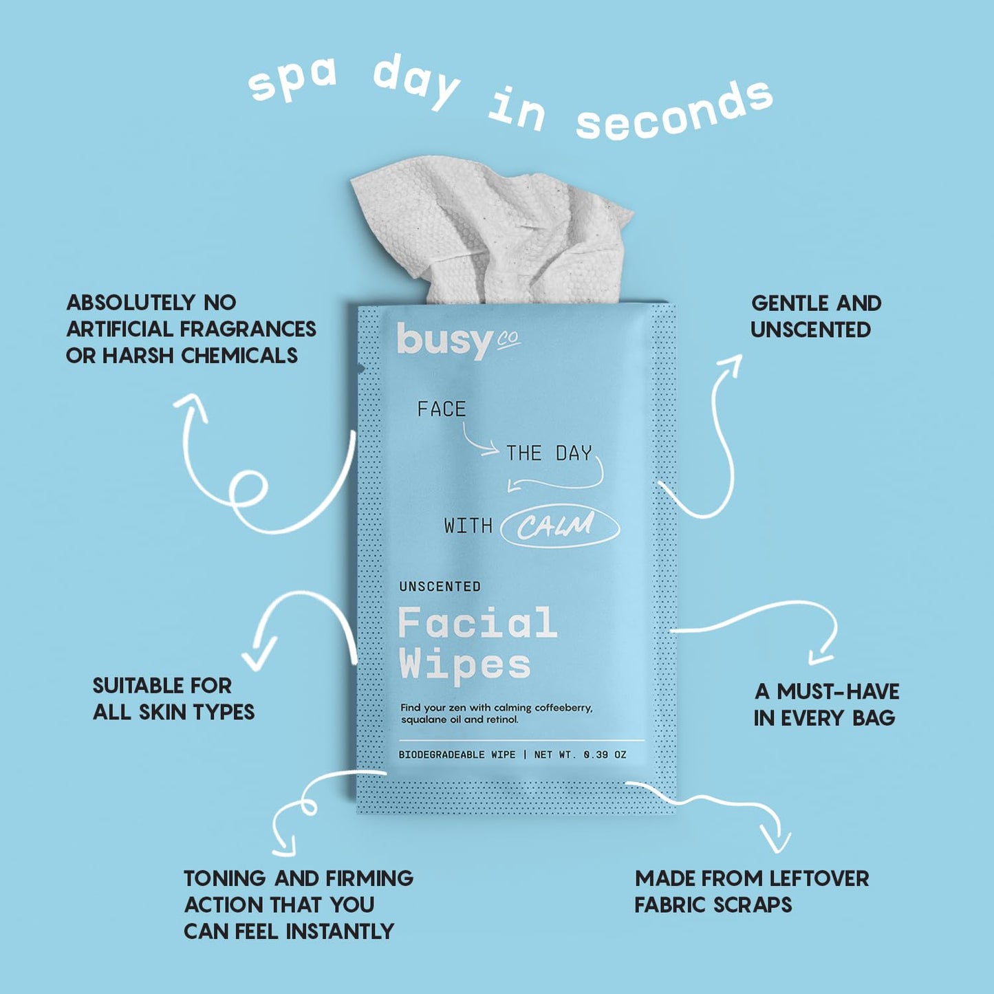 Calm Line Facial Wipes - Brightening Cleaning Wipes, Unscented Moist Towelettes Individually Wrapped - Natural Wipes & Face Wash Cloth for Facial Beauty & Personal Care BUSYCO
