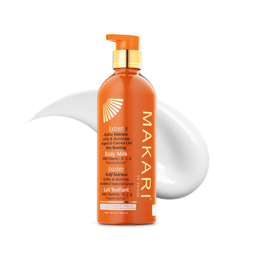 MAKARI Extreme Active Intense Carrot & Argan Oil Body Milk (16.8 oz) | Helps Unify and Illuminate | Tone-Enhancing Body Lotion with Vitamins E & C |