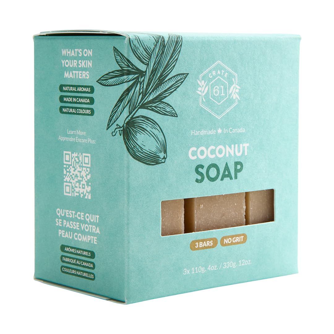 Crate 61 Organics, Handmade Vegan Natural Bar Soap Cold Pressed For Face And Body, With Premium Essential Oils, For Men And Women 3 Pack (Coconut) Beauty & Personal Care Crate 61 Organics