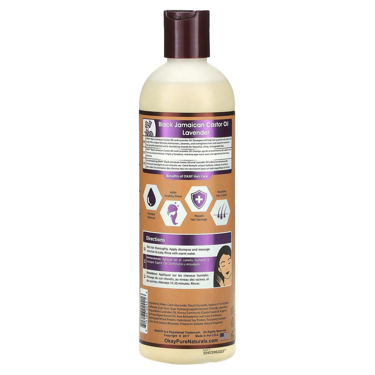 OKAY Black Jamaican Castor Oil & Lavender Shampoo for All Hair Types & Textures | Moisturize, Strengthen & Regrow Hair | with Argan Oil | Free of