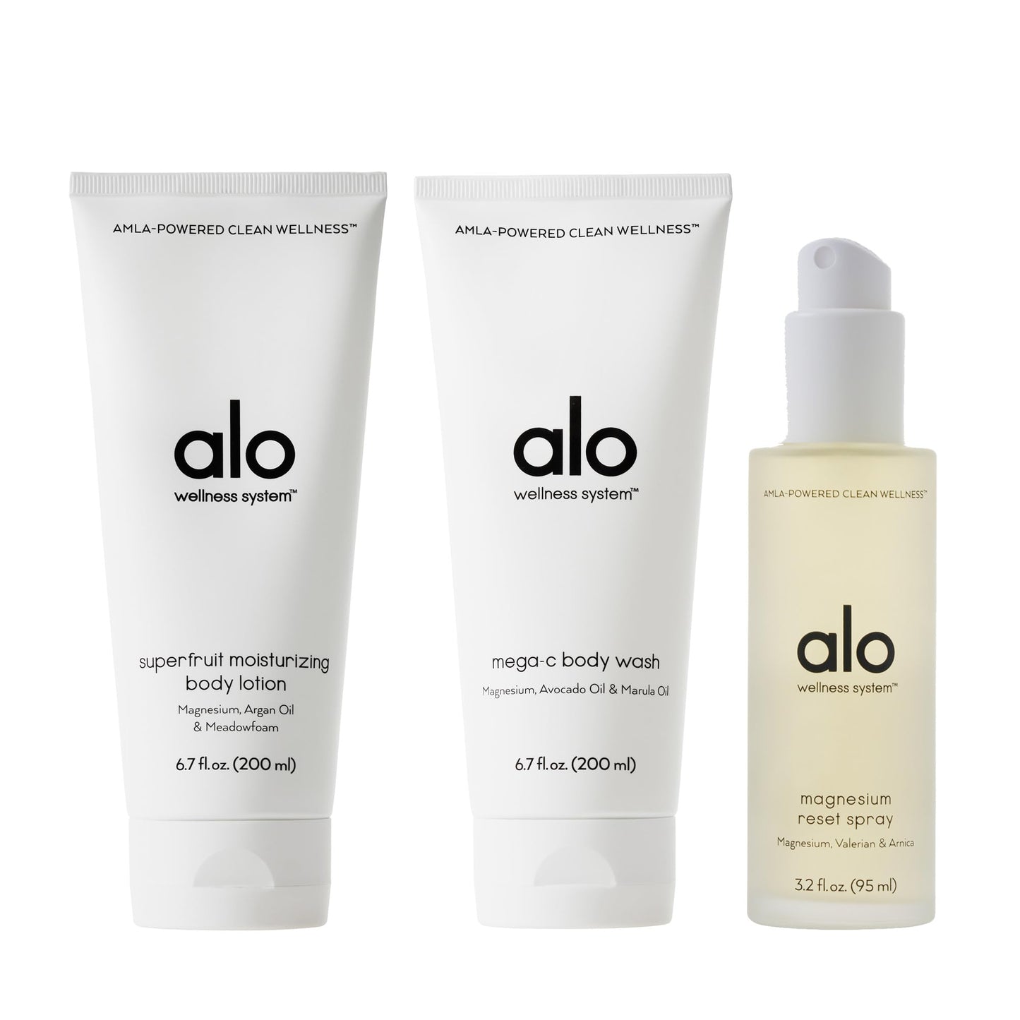ALO Refresh & Reset Set - Magnesium Reset Spray + Mega-C Body Wash + Superfruit Body Lotion - Gentle for All Skin Types - Vegan & Cruelty-Free - 3.2 + Beauty and Personal Care Alo