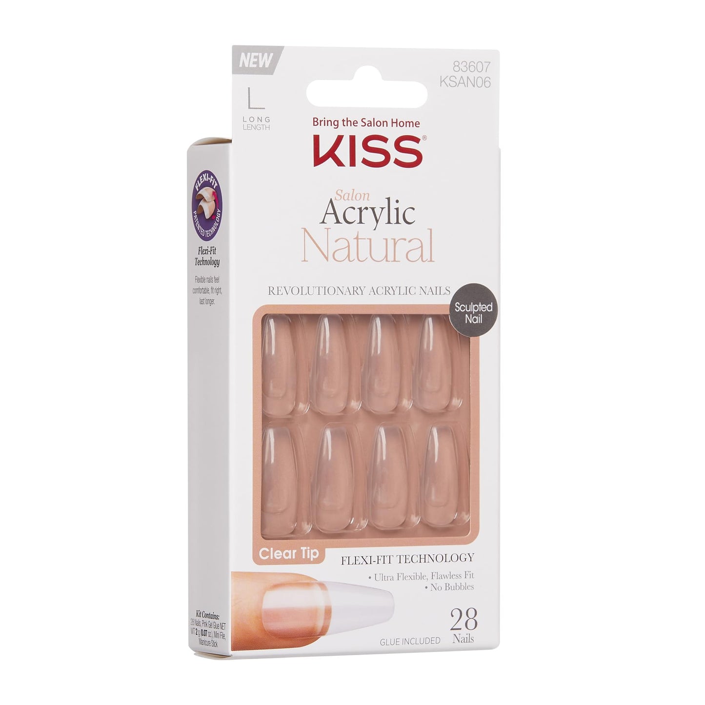 KISS Salon Acrylic Natural Nails, Clear Tip, Long, Ultra-Smooth Finish, DIY At-Home Manicure Kit with Pink Gel Nail Glue, Mini File, Manicure Stick Beauty & Personal Care KISS