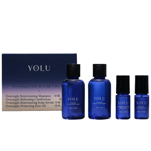 YOLU - Travel Size Hair Care Kit - Japanese Hair Care Starter Kit - Overnight Scalp Serum, Hair Oil, Shampoo & Conditioner - Travel Toiletries - Gift Beauty & Personal Care YOLU