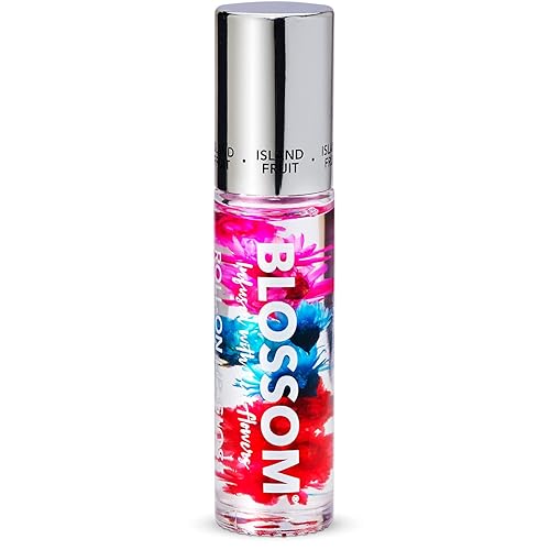 Blossom Roll on Lip Gloss, Scented Clear High Shine Moisturizing Lip Oil, Non Sticky, Infused with Real Flowers, Made in USA, 0.2oz, Island Fruit Beauty & Personal Care Blossom