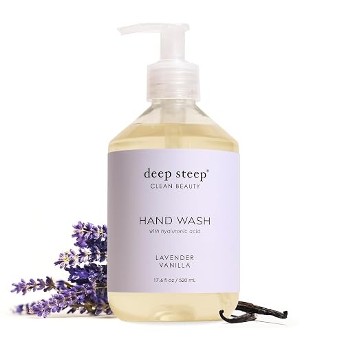 Deep Steep Liquid Hand Wash, Lavender Vanilla, 17.6 oz - Moisturizing Cleanser with Olive Oil, Aloe Vera, Glycerin & Hyaluronic Acid - Vegan, Clean Beauty & Personal Care Deep Steep